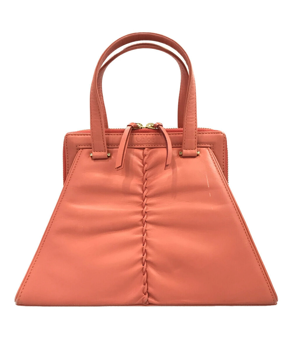 Chloe Leather Handbag Trapezoid Braided Top Handles Red